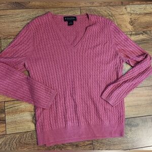 Brooks Brothers V-Neck Silk And Cashmere Cable Knit Sweater , Size M
